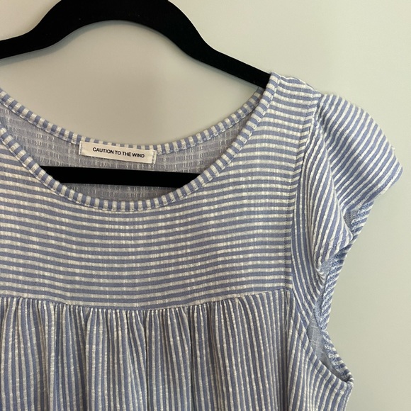 White & Blue Striped Baby Doll Top - Small - Picture 2 of 4